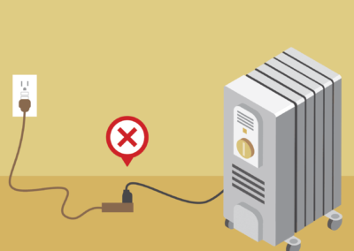 Inspect your space heater for cracked or damaged cords and broken plugs. Plug space heaters directly into wall outlets and never into an extension cord or power strip.